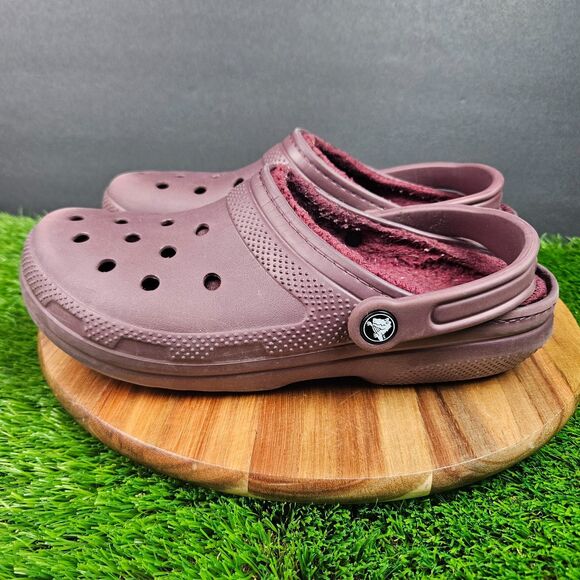 Crocs Classic Fuzz Lined Clog Shoes Mens Size 8 Womens 10 Maroon Fleece Slip On - Picture 6 of 12